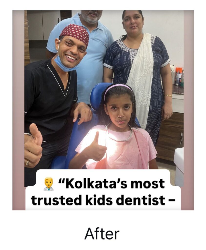 After treated By Dr. Deepesh Jaiswal At dentamedics and smiling with parent
